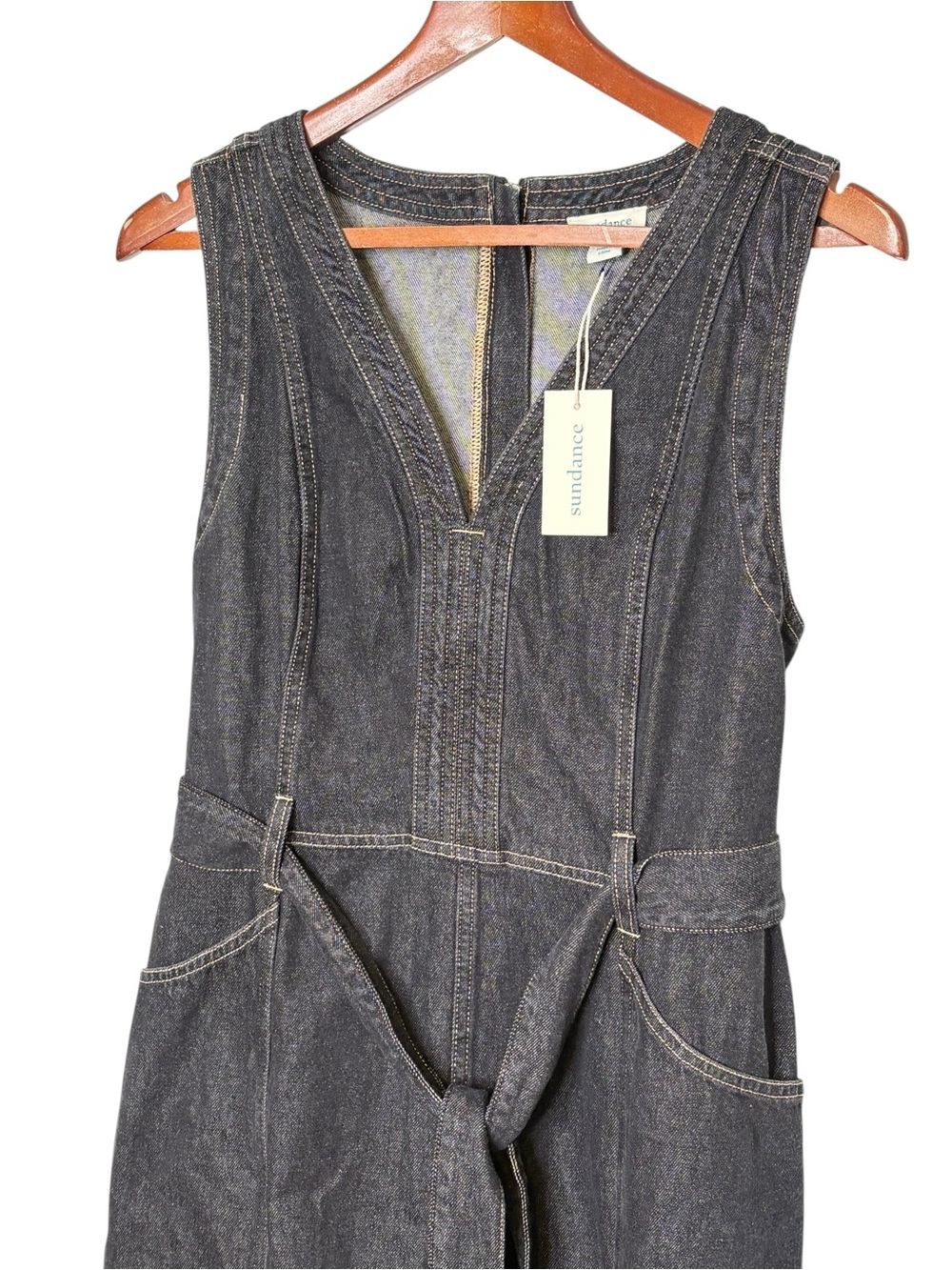 NWT Sundance Poppy Denim Dress Black Midi Belted • Size 14 • 100% Cotton - Picture 4 of 12